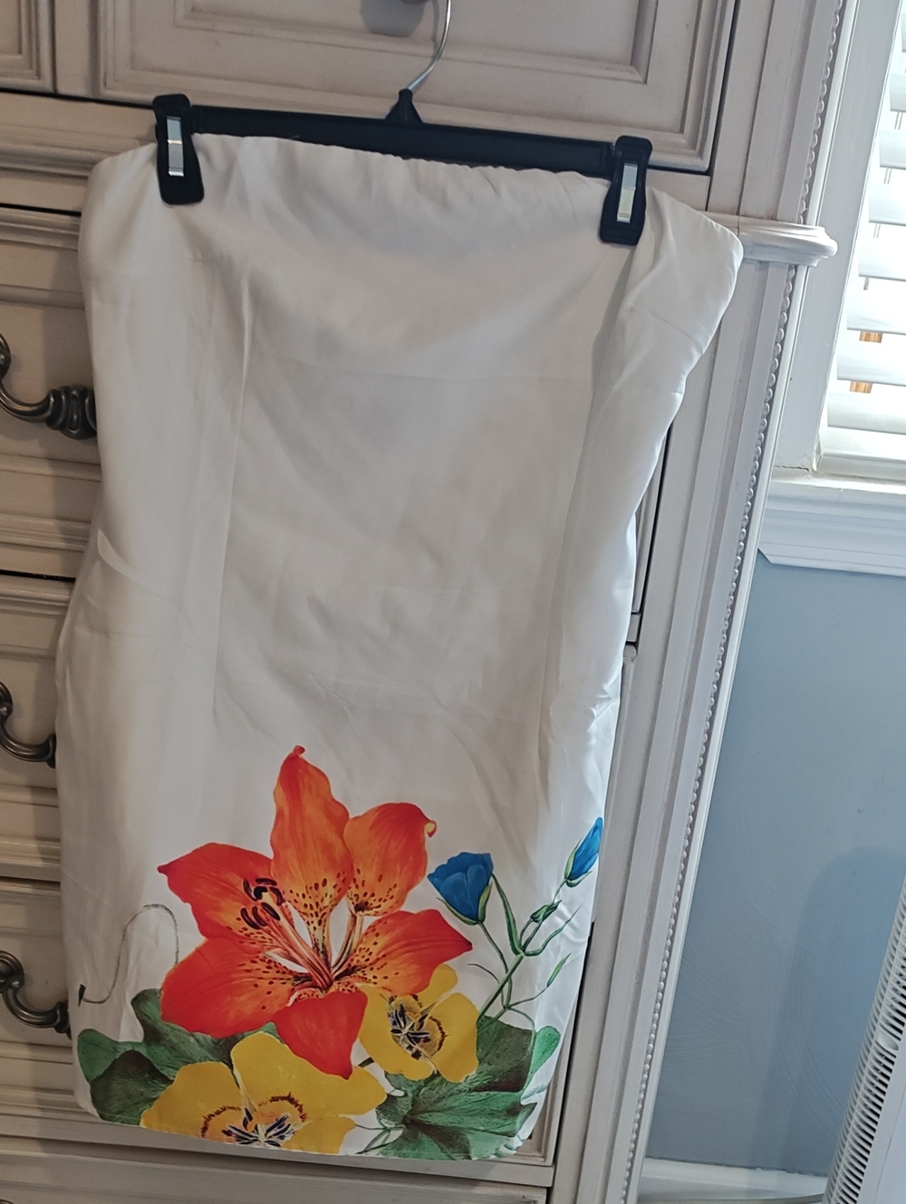 White Midi Skirt with Bright Floral Hem